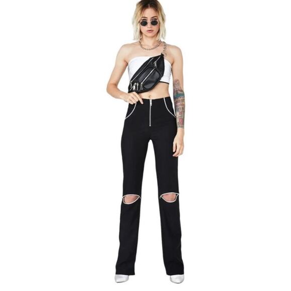 I.AM.GIA Jet Pants Black Cutout Knees Reflective Piping Large - Picture 9 of 15